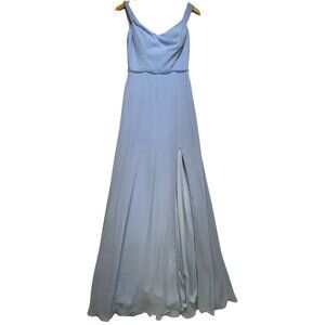 Kennedy Blue Womens Bridesmaid Maxi Dress Side Slit Size 4 Light Blue Sleeveless